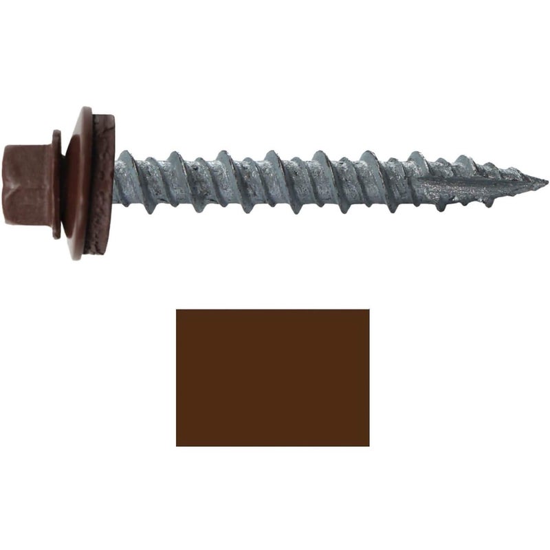 Jake Sales Metal ROOFING SCREWS: (250) 10 x 1-1/2" Brown Hex Head Sheet Metal Roof Screw. Self starting metal to wood siding screws. EPDM washer. Colored head - Image 2